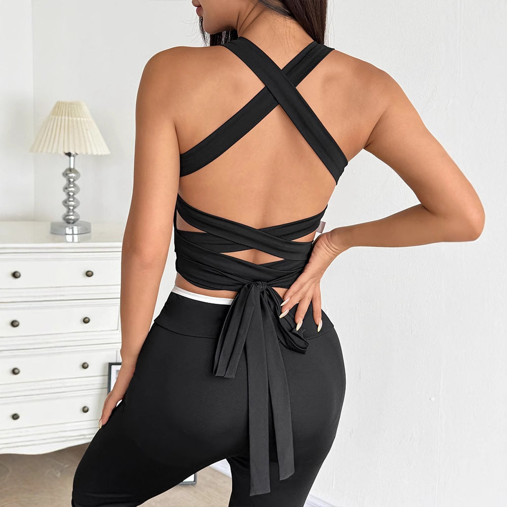 Dame trendy Crop-Top med raffineret krydsbærer-design og legende bindebånd Skovae