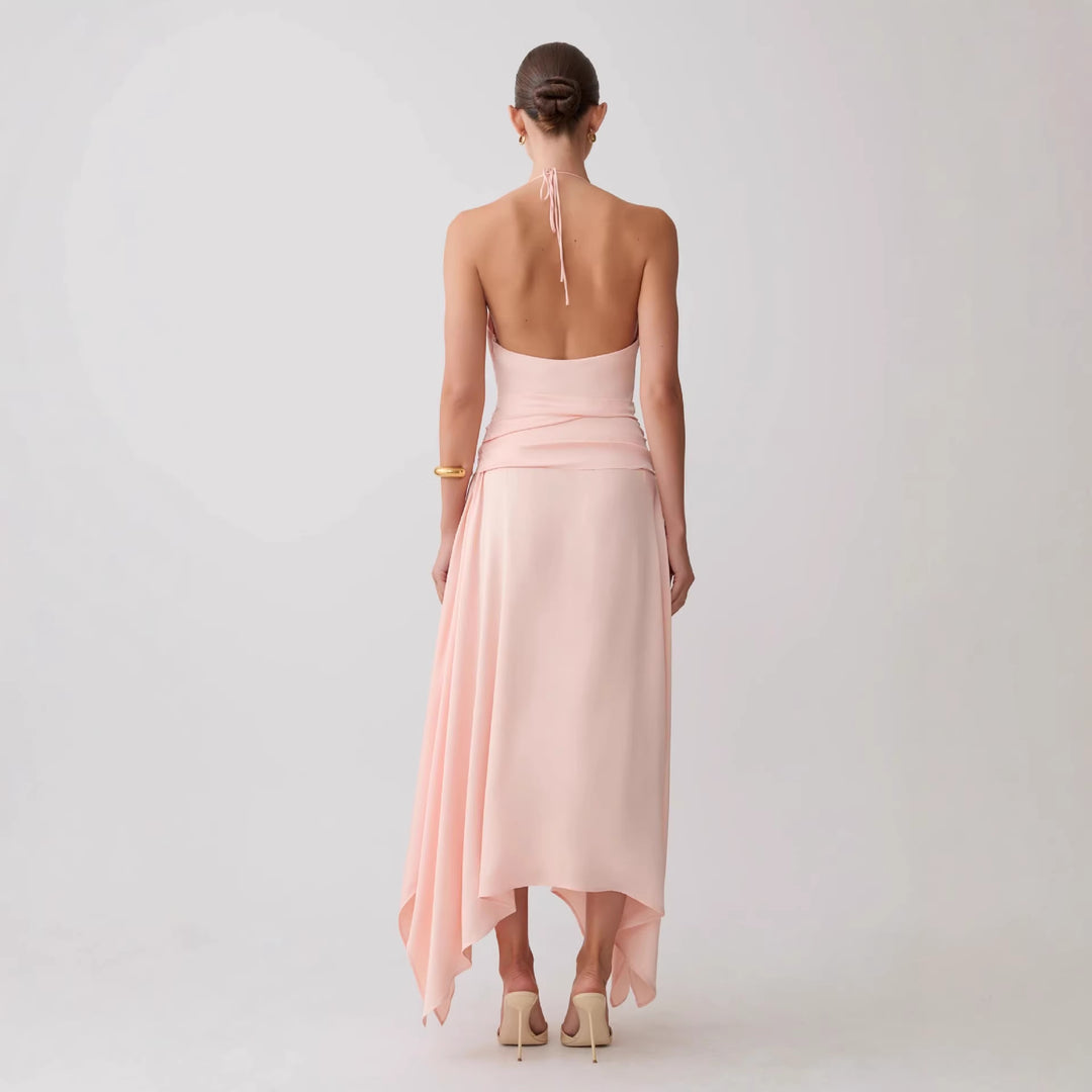 Dame Elegant Wrap kjole med dyb V-halsudskæring og asymmetrisk kant Skovae