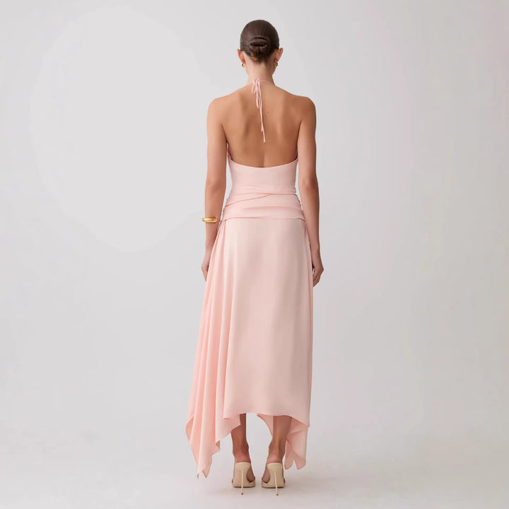 Dame Elegant Wrap kjole med dyb V-halsudskæring og asymmetrisk kant Skovae