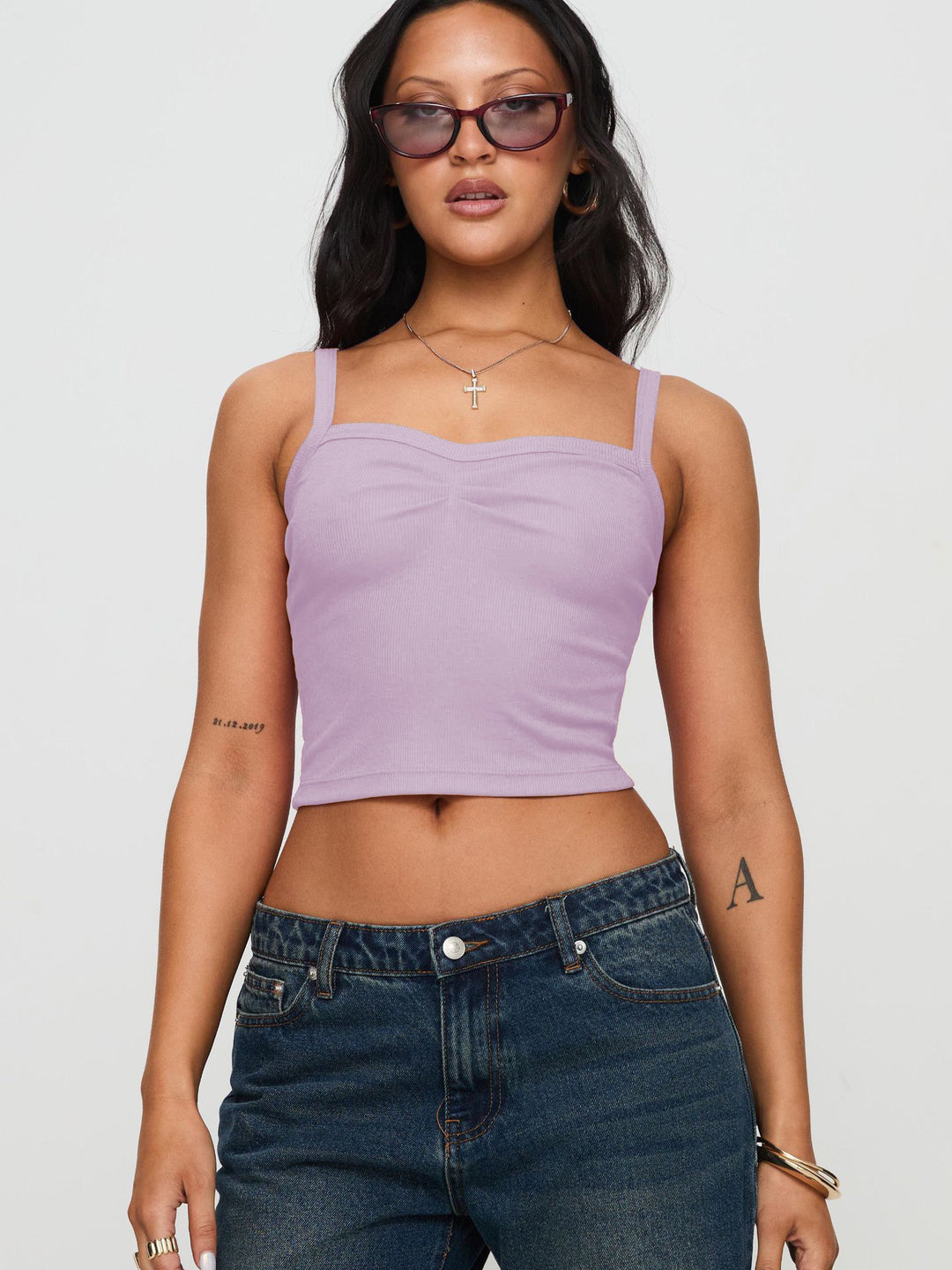 Dame Crop-Top med fint ribdesign og justerbare spaghetti-stropper Stilla