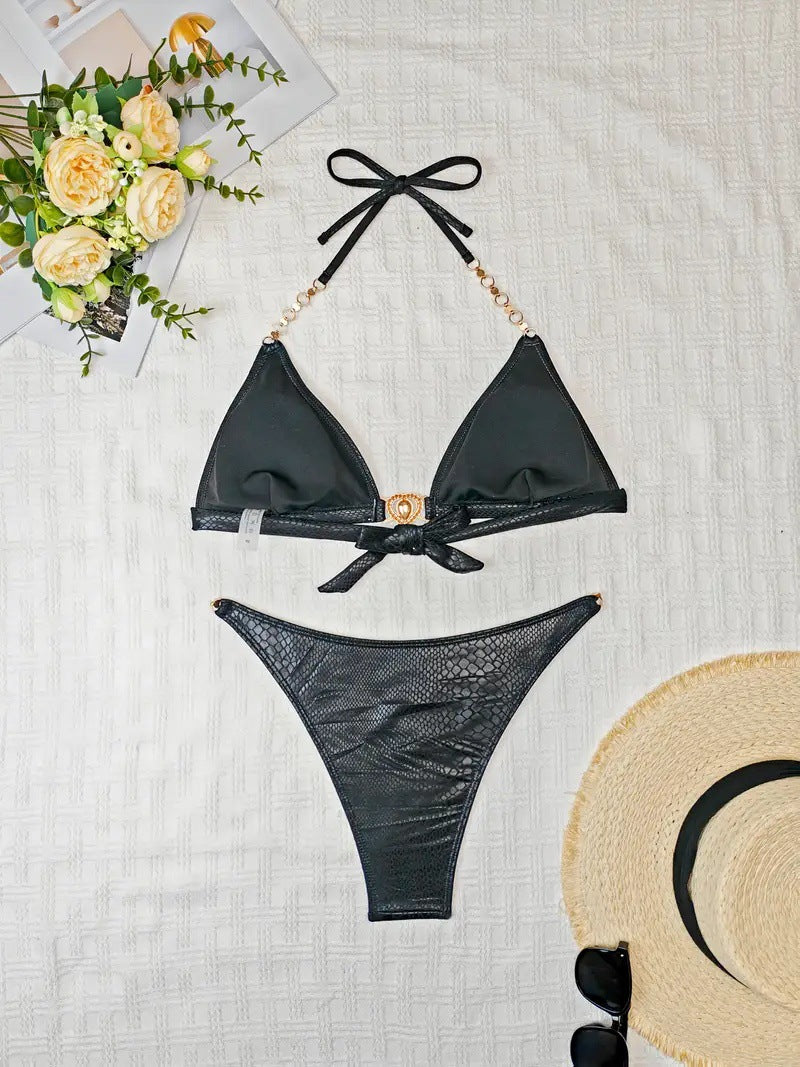 Dame Triangle Kæde-Detail Bikini Sæt Stilla