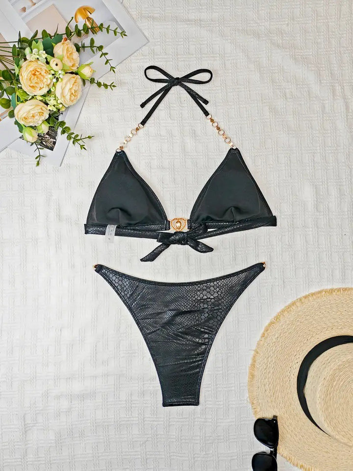 Dame Triangle Kæde-Detail Bikini Sæt Stilla