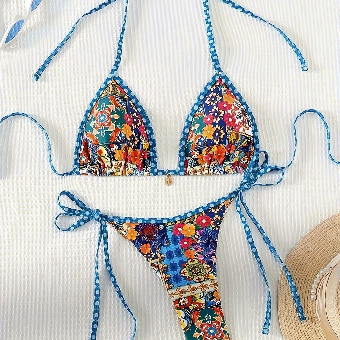 Dame Triangle-Bikini-Sæt med blomsterprint Skovae