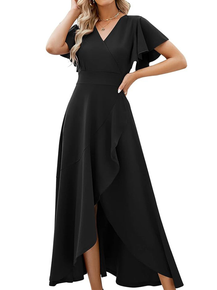 Dame Elegant Maxikjole med asymmetrisk kant og flæsedetaljer Stilla