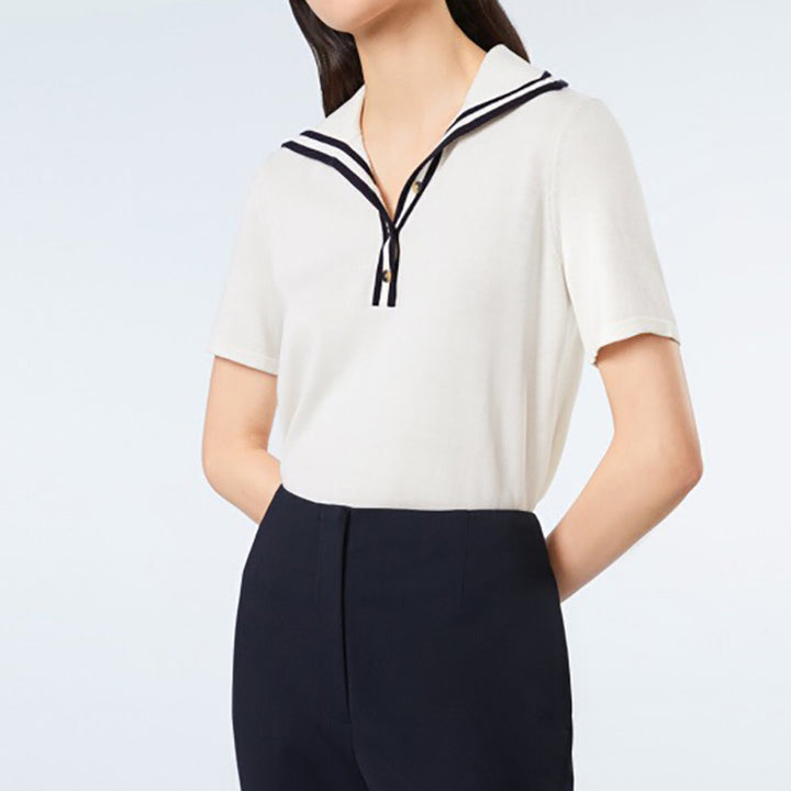 Dame polo shirt med maritim krave og smart knapdetalje Stilla