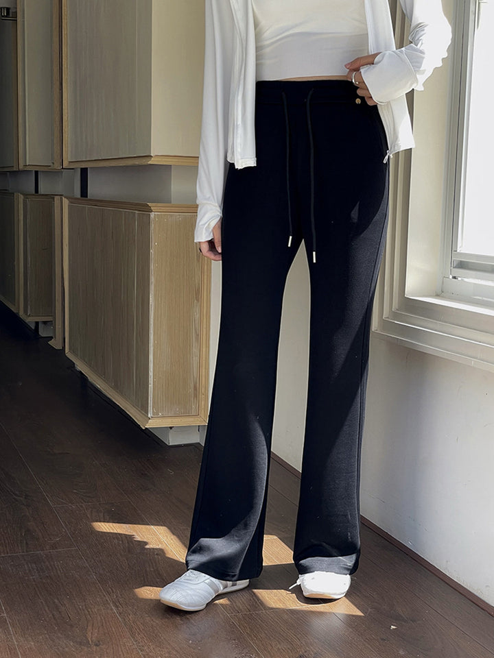 Dame Bred High-Waist-Bukser med afslappet snit og elastisk talje Stilla