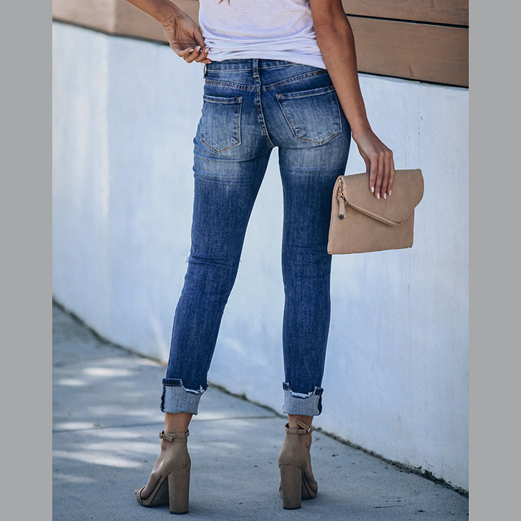 Dame Skinny Jeans i Fashion-stil med destroyed-effekter og frynset kant Stilla