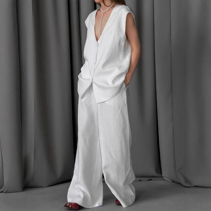 Dame Oversized Skjorte med V-Udsnit og tidløst Design Stilla