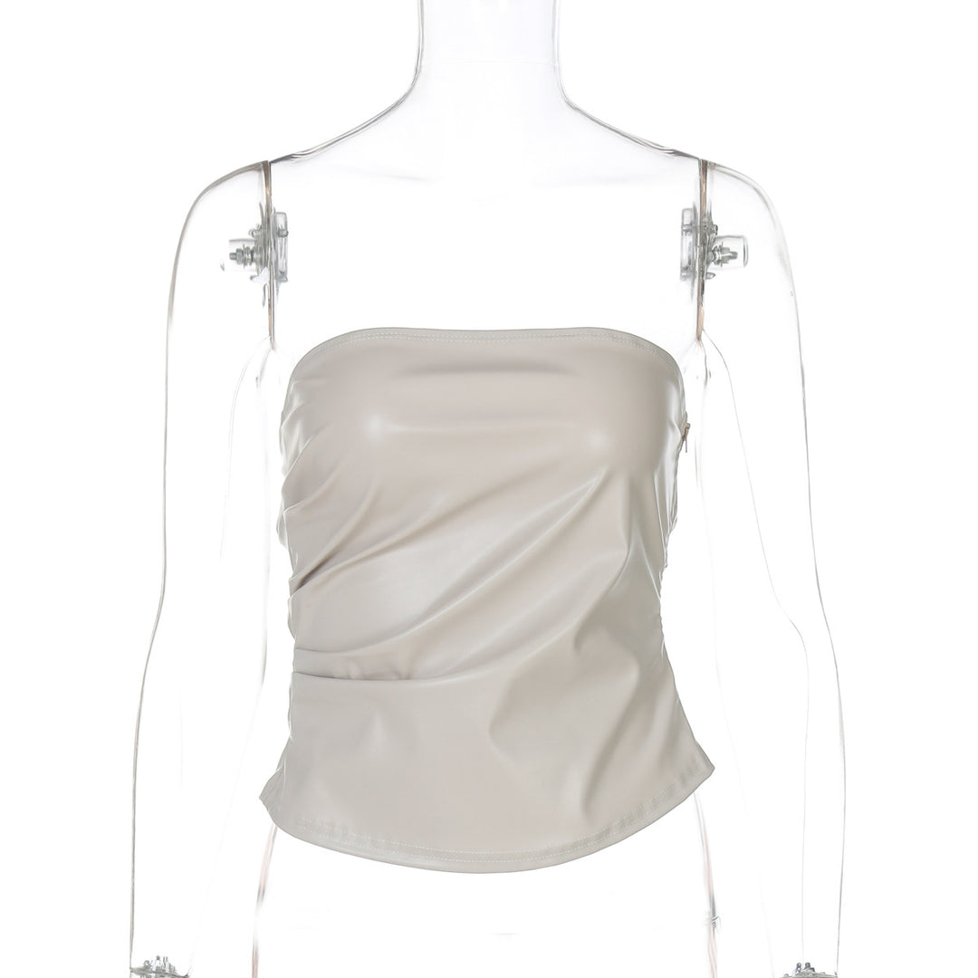 Dame Luksuriøs Bustier Top i Kunstlæder med Rynket Design Stilla