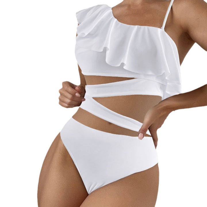 Dame bikini sæt med asymmetrisk snit og elegant flæse Stilla