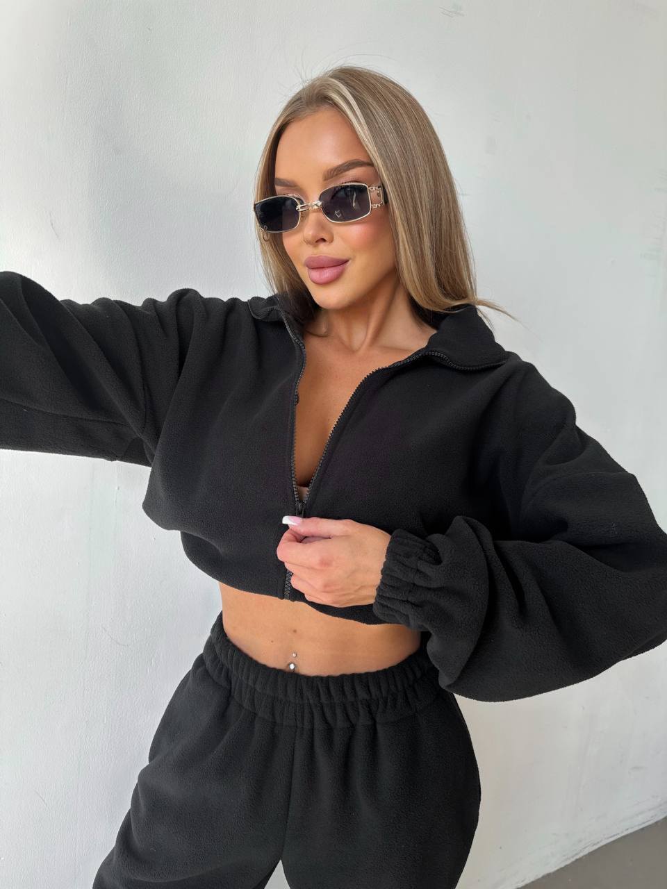 Damer afslappet fleece crop-pullover og fritidsbukser Stilla