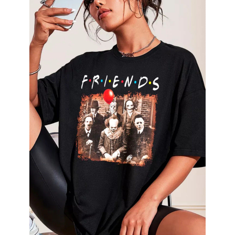 Dame T-shirt med kreativt horror-motiv og urbant design Stilla