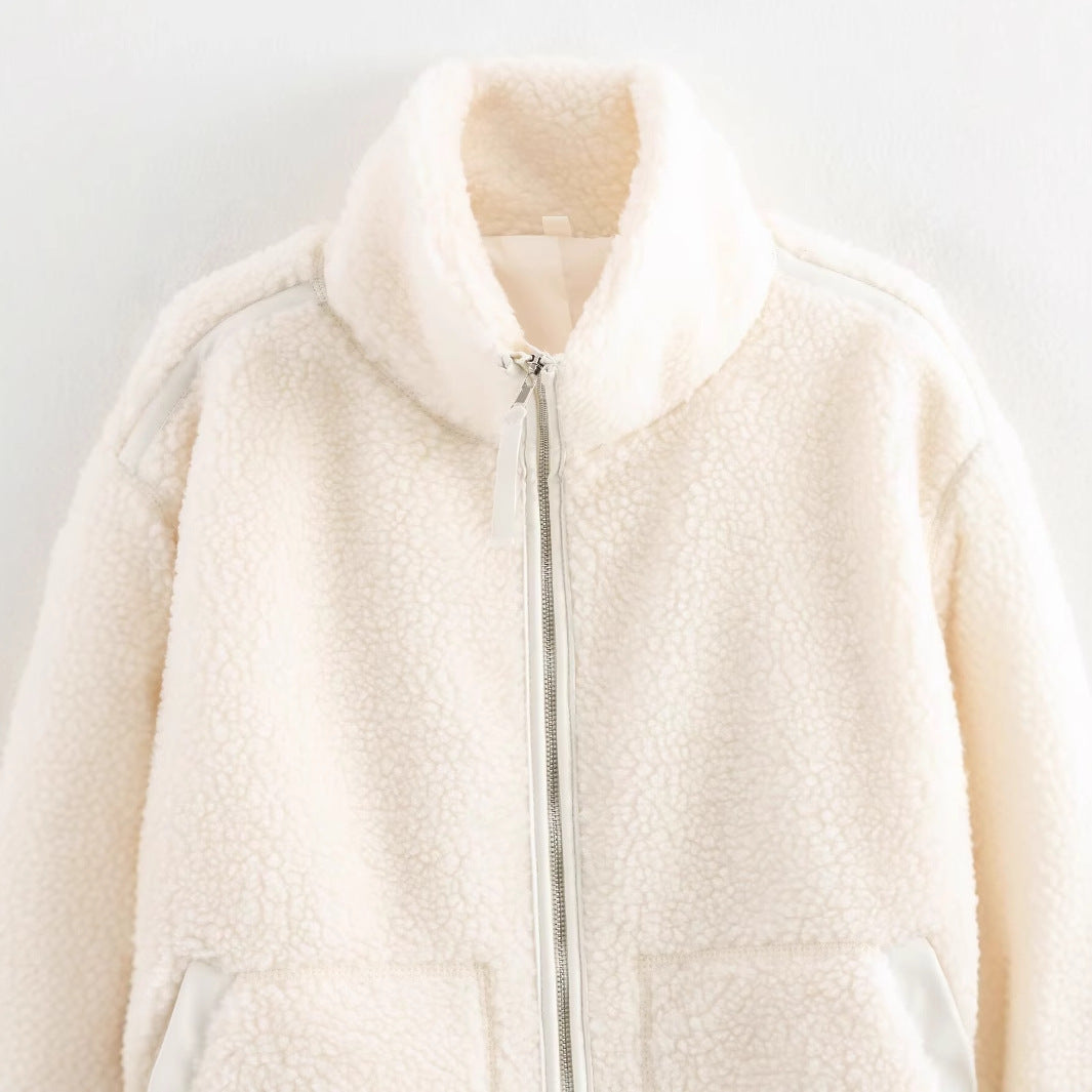 Dame Cozy Fleece Jakke med Høj Krave og Praktiske Lommer Stilla