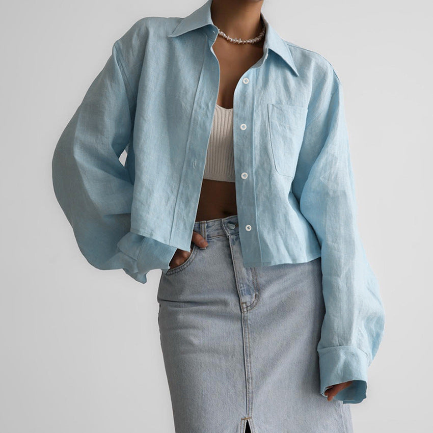 Dame Let bluse med korte ærmer lavet af høj kvalitet linnedstof med afslappede oversized ærmer Stilla