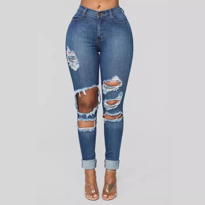 Dame Ripped Jeans med høj talje Stilla