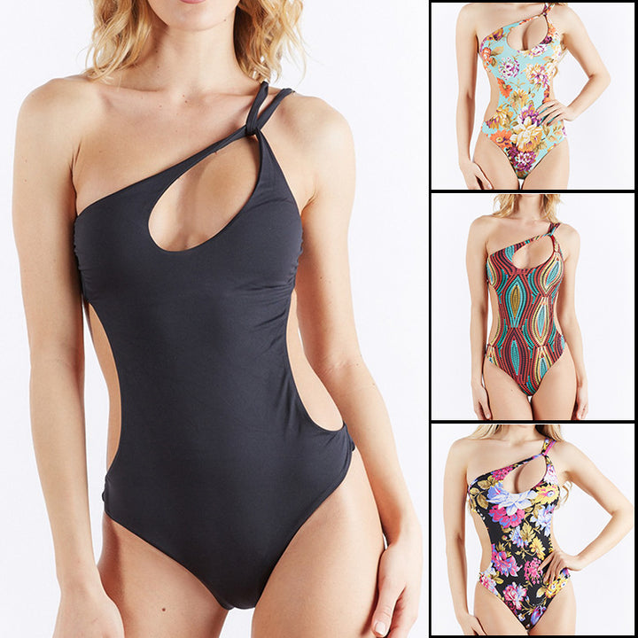 Dame Én-delt Badedragt med asymmetrisk Cut-Out og floralt Design Skovae