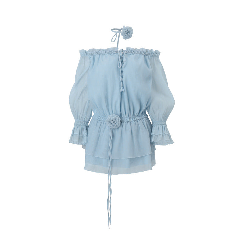 Damebluse i Off-Shoulder stil med ruffledetaljer Stilla