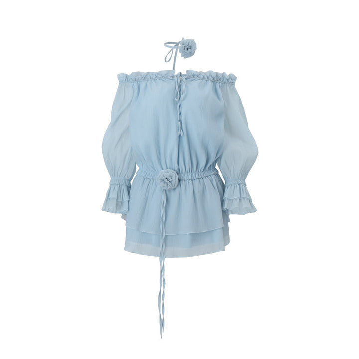 Damebluse i Off-Shoulder stil med ruffledetaljer Stilla