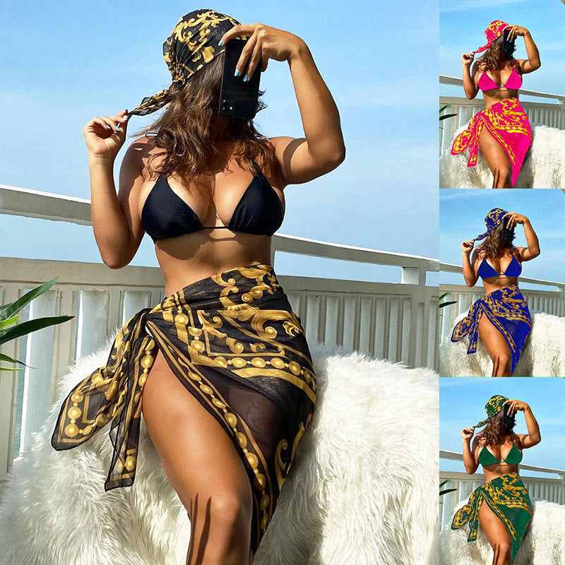 Dame triangel-bikini med elegant indpakningsskørt-udseende Skovae