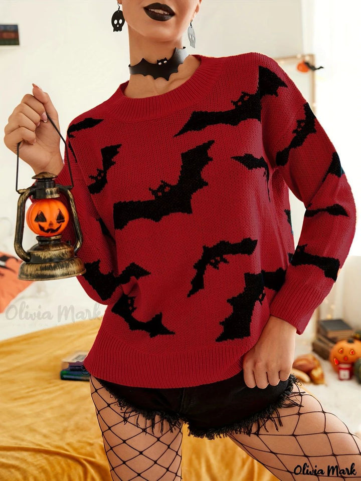 Kvinders Halloween sweater med sjov flagermusmønster Stilla