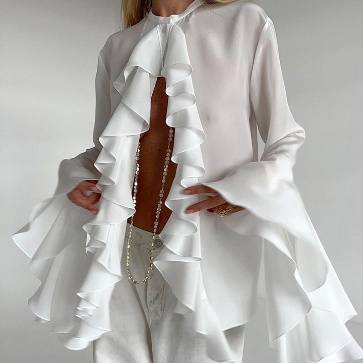 Damebluse med voluminøse ruffles og afslappet snit Stilla