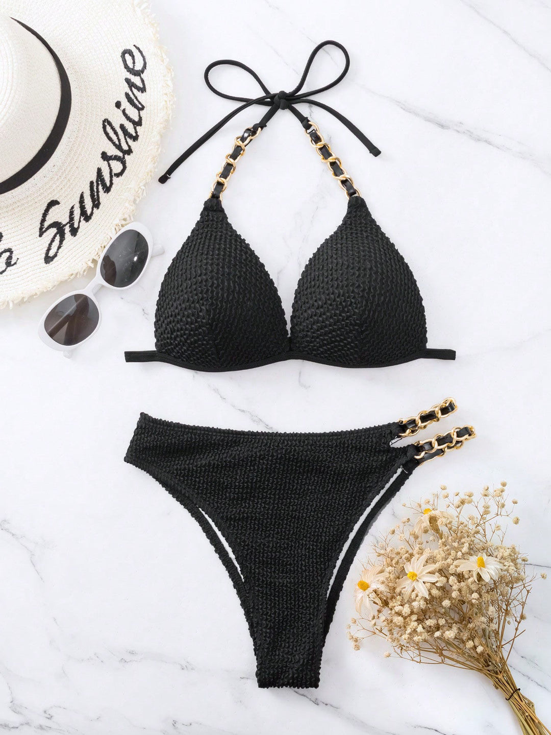 Dame Triangel-Bikini med elegant kæde-detalje og hæklede design Stilla