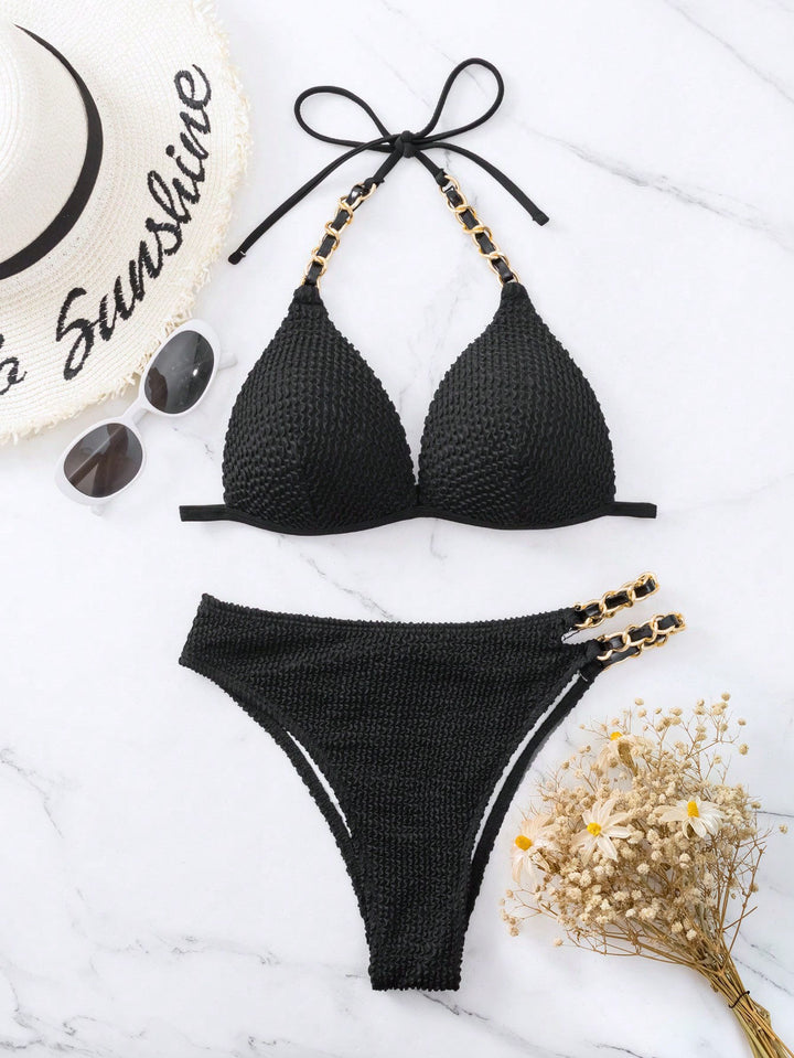 Dame Triangel-Bikini med elegant kæde-detalje og hæklede design Stilla