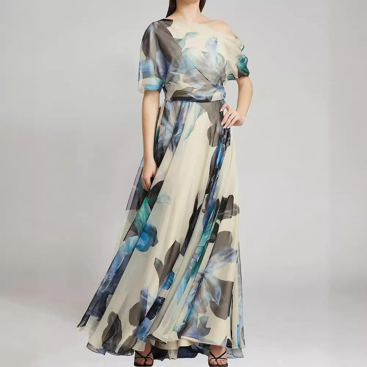 Kvinder elegant chiffon kjole med off-shoulder design og blomster mønster Skovae