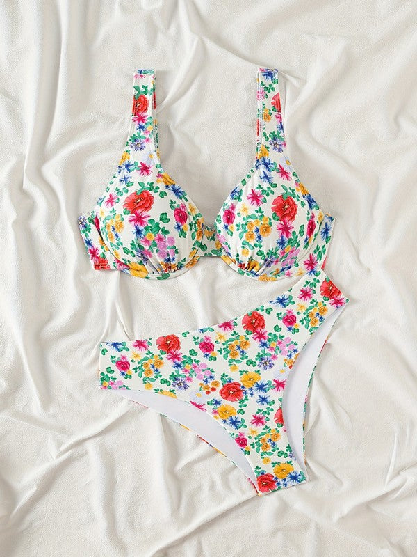 Kvinder Floral Print Højstøttende Bikini Sæt Stilla