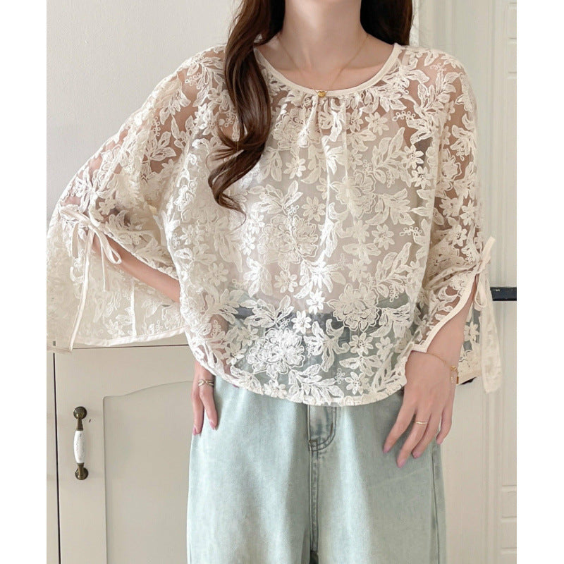 Dame Blomster spids Overlay Bluse Stilla