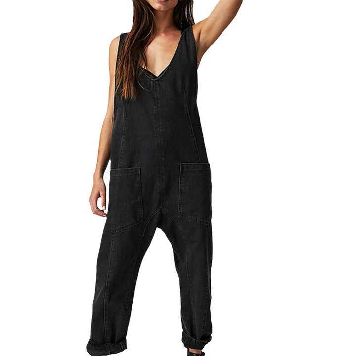 Dame Casual Jumpsuit med dyb V-hals og praktiske lommer Stilla