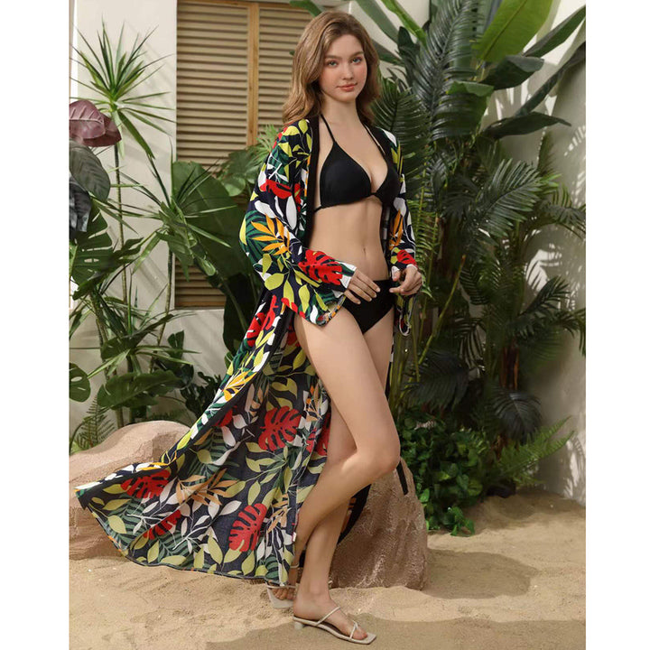 Damer elegant Strandkimono med blomsterprint og voluminøse ærmer Stilla