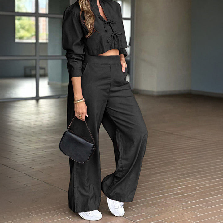 Dame Cropped Bluse med høj talje og bredt skårne bukser Stilla
