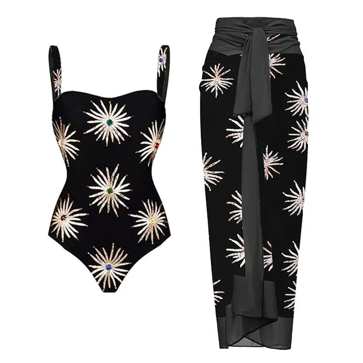 Damer Elegante asymmetrisk bikini-sæt med glitrende blomsterdesign Skovae