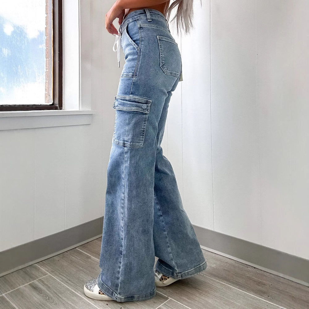 Dame Cargo-Jeans med bred ben og justerbar talje Stilla