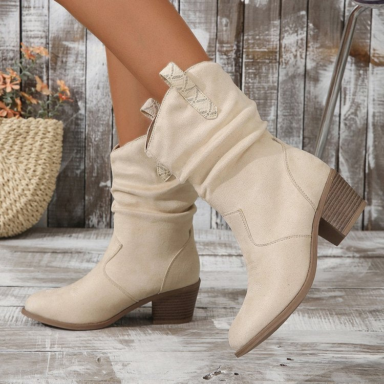 Dame Stepp-Støvler med kunstneriske flettede detaljer og en komfortabel blokhæl Stilla