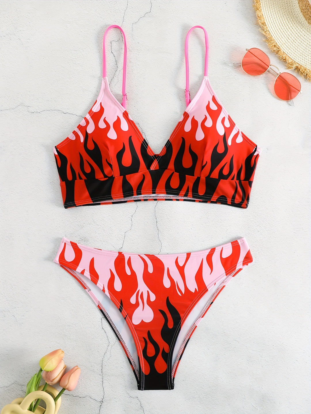 Dame Triangel-Bikini med spændende flammemønster Skovae
