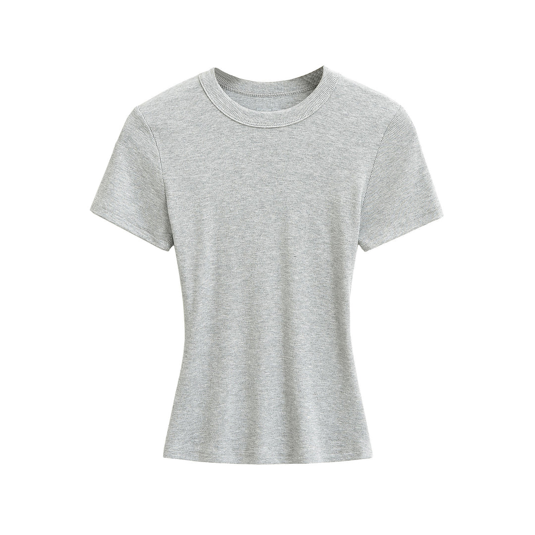 Dame Basis T-shirt med fin ribstruktur og smal pasform Stilla