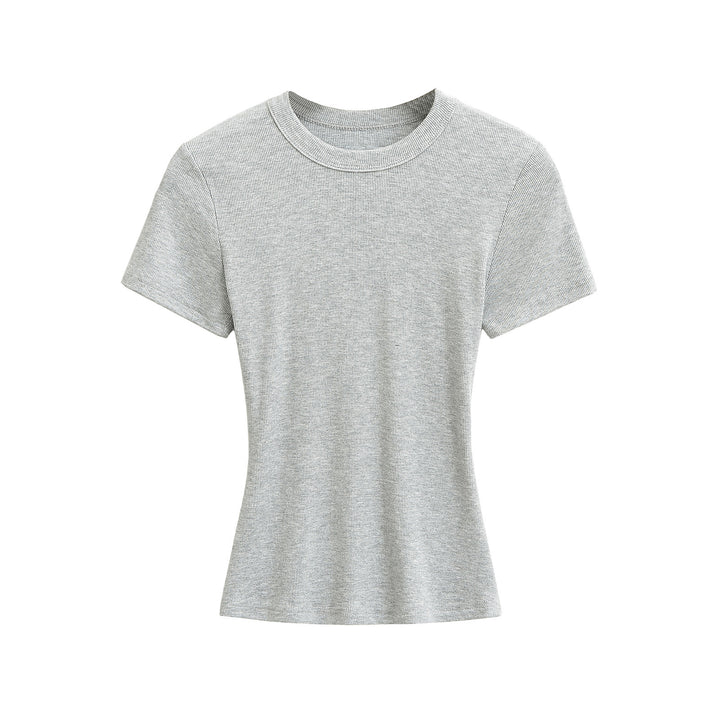 Dame Basis T-shirt med fin ribstruktur og smal pasform Stilla