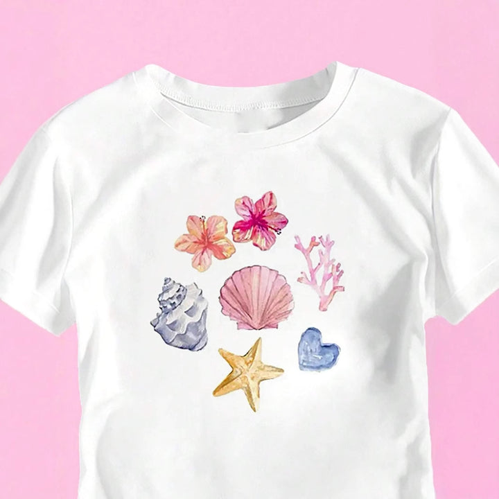 Dame Crop-T-Shirt med maritimt motiv Skovae