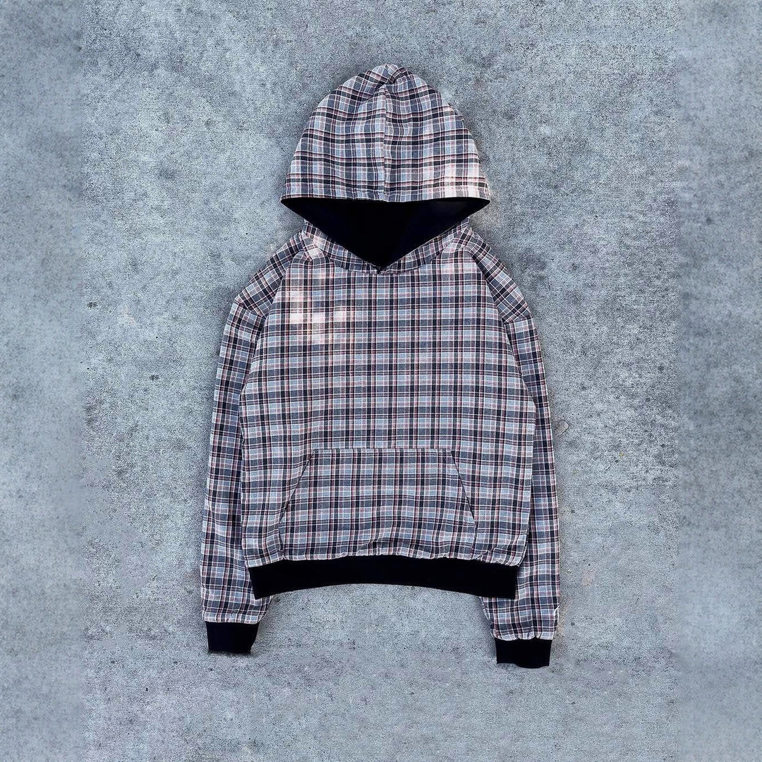 Dame afslappet hoodie med quiltet inderside og kontrasterende ternet mønster Stilla