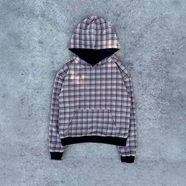 Dame afslappet hoodie med quiltet inderside og kontrasterende ternet mønster Stilla