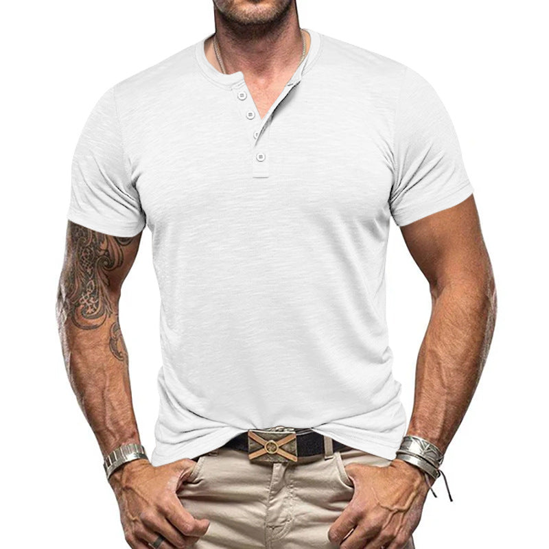 Herrer nan atletisk Henley T-shirt lavet af struktureret slub-bomuld med kort knaplukning Skovae