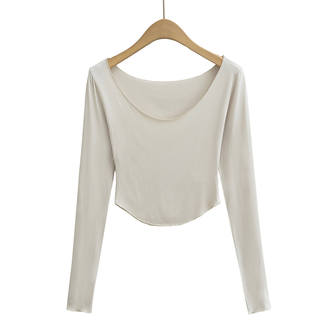 Dame langærmet crop-top med elegant rundhalsudskæring Stilla