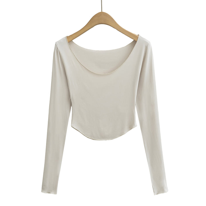Dame langærmet crop-top med elegant rundhalsudskæring Stilla