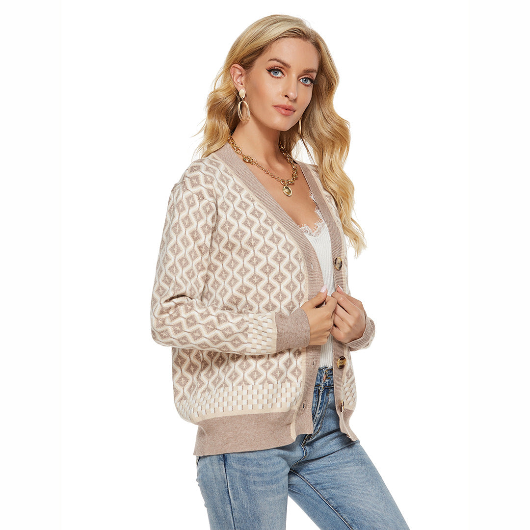 Femme Bohemian Mønstret Button-Up Strik Cardigan Stilla