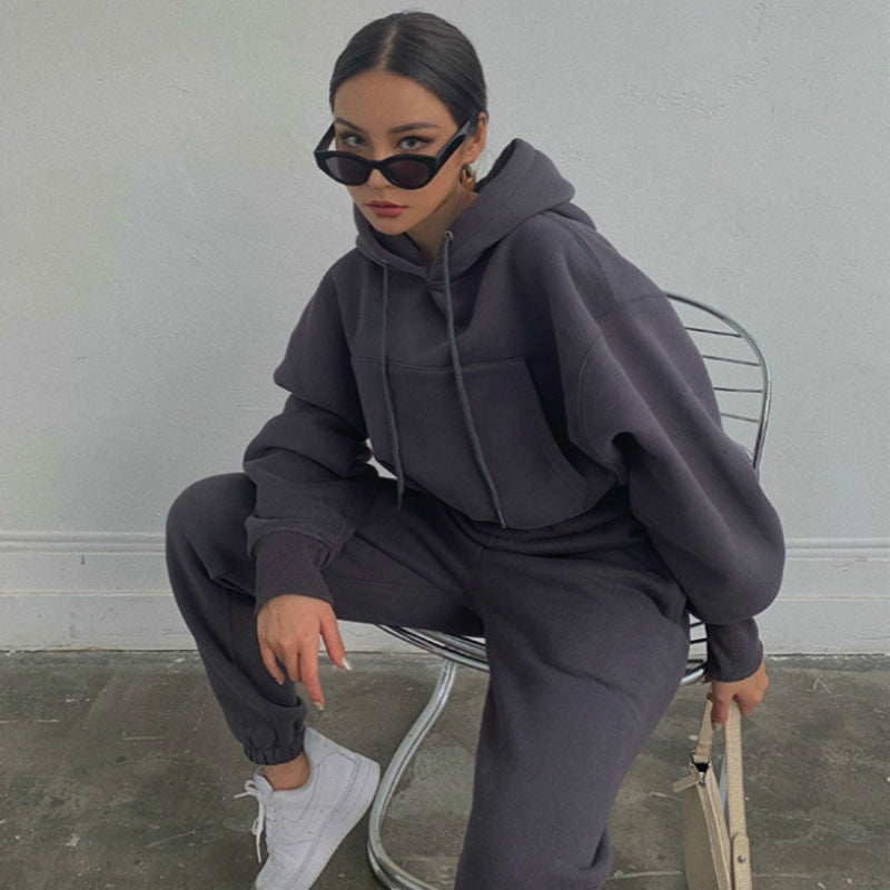 Dame Sports Crop Hoodie og Joggingbukser Sæt Stilla