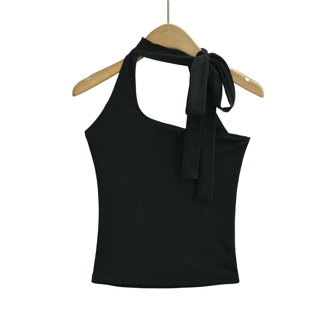 Dame asymmetrisk halterneck top med elegant sløjfe og charmerende snit Stilla