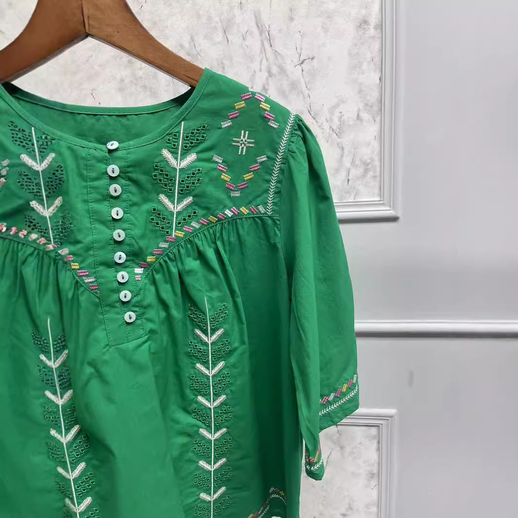 Damer broderet tunika med brede ærmer og kunstnerisk design Stilla