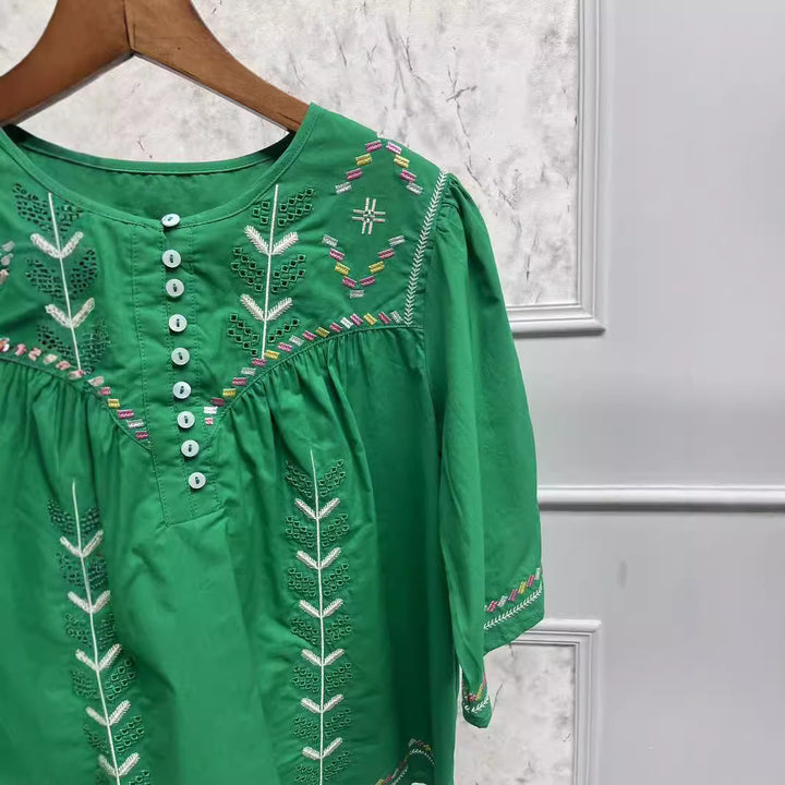 Damer broderet tunika med brede ærmer og kunstnerisk design Stilla